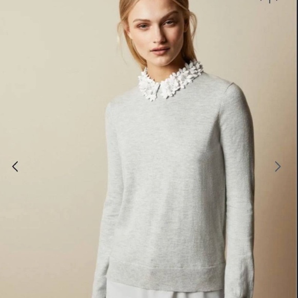Ted Baker London Sweaters - Ted Baker Nansea Floral Collar Mockable Grey Sweater